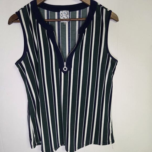 Anthropologie Naif Blue Green Striped Tank Top With Zipper Semi Sheer Size M - Picture 1 of 7